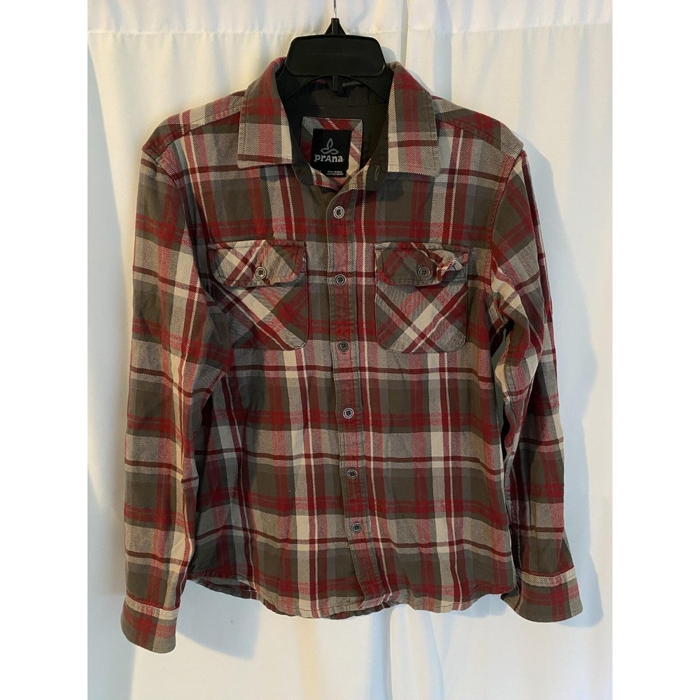 Prana Lybeck Plaid Flannel Button Up Shirt Mens Small